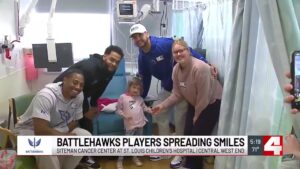 Some St. Louis Battlehawks players spent part of their Monday visiting patients at Siteman Cancer Center at St. Louis Children’s Hospital in the Central West End.
