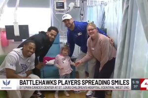 Battlehawks players visit patients at Siteman Cancer Center at St. Louis Children’s Hospital