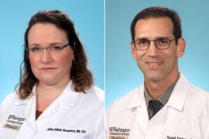 Juliane Bubeck Wardenburg, MD, PhD (left), and Russell Pachynski, MD, both of Washington University School of Medicine in St. Louis, have been honored with the 2024 Scholar-Innovator Award from the Harrington Discovery Institute at University Hospitals in Cleveland.